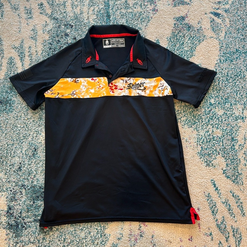 Kryptek Shiner Beer Men’s Polo Black Yellow Medium